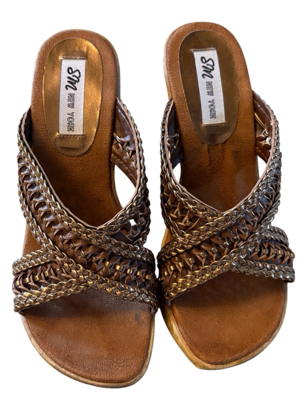 SM New York Metallic Brown Braided Slide Mules